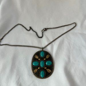 Brass and Glass Cabochon Pendant Necklace